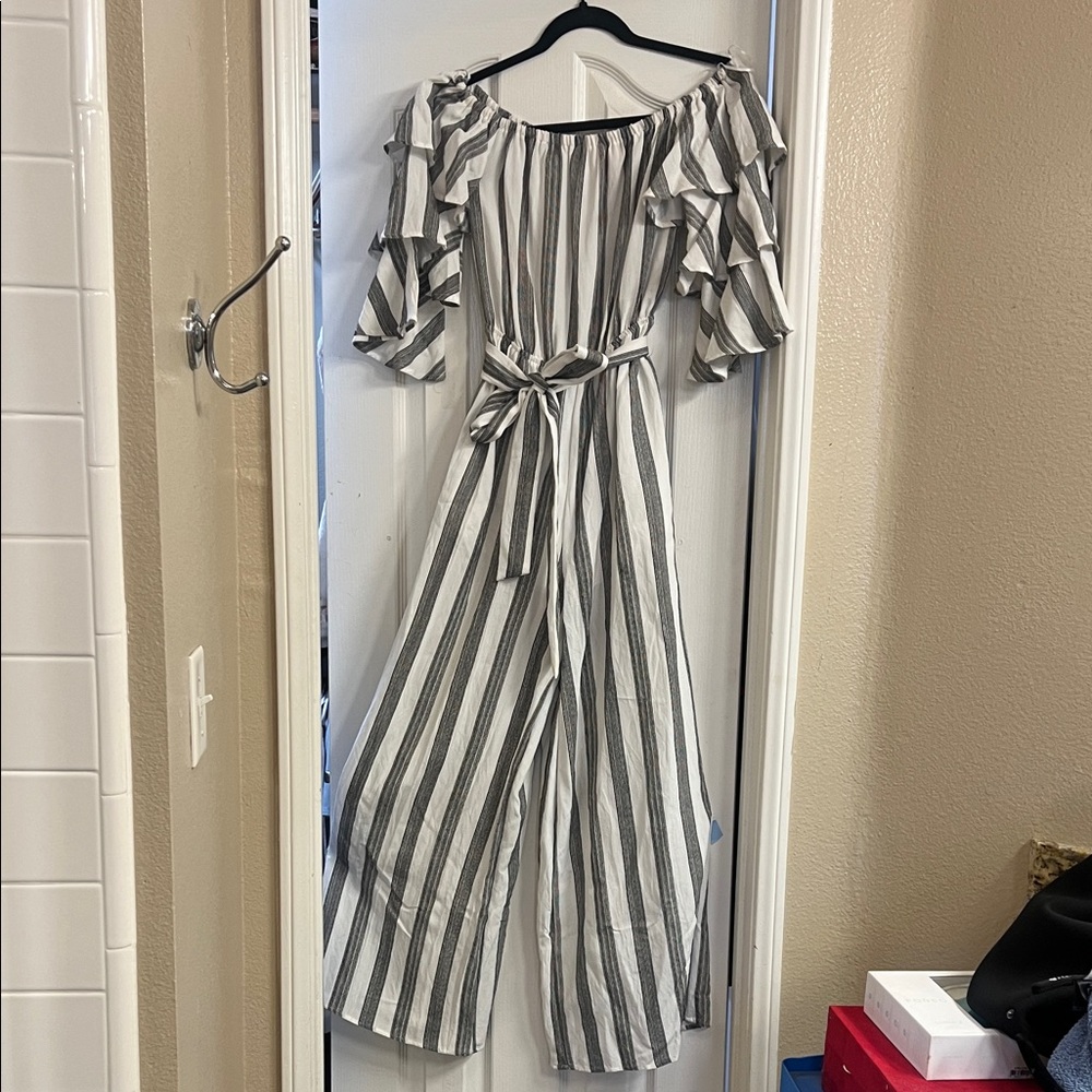 Flying Tomato Black and White Striped Jumpsuit